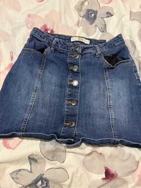 Blue Denim Button-Front Skirt